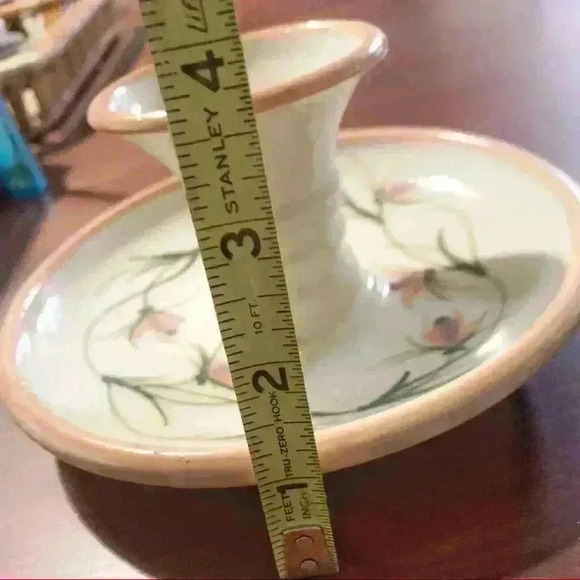 Peach Floral Ceramic Pottery Single Candle Holder Plate Signed. - Picture 6 of 6